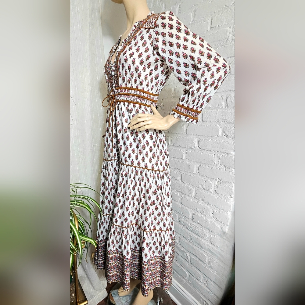 Veronica Beard Allesandra Boho Midi Dress Belted Cotton Size 6 - Picture 4 of 15